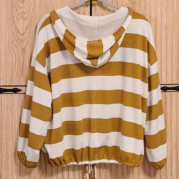 Aerie Women's Small Striped Hoodie Mustard Yellow White Long Sleeve Lightweight - Picture 3 of 13